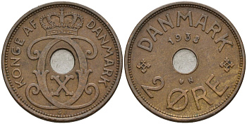 Дания 2 эре 1938 Кристиан X (1912-1947) KM 827 бронза 4147-531