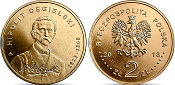 Польша 2 злотых 2013 MW, 100 лет со дня рождения Хиполит Цегельский KM 880 нордик UNC 4676-1037
