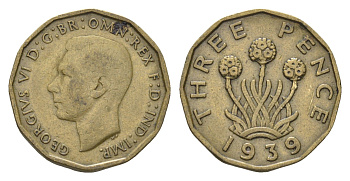 Великобритания 3 пенса 1939 Георг VI (1936-1952) KM 849, Spink 4112 никель латунь 4660-654
