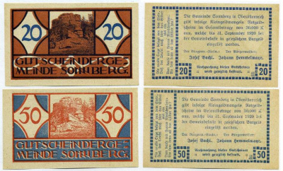 Австрия, Зоннберг набор из 2 банкнот 20 и 50 геллеров 1920 31 сентября 1920, нотгельд, Sonnberg бумага UNC (пресс) 7555-26-4-1