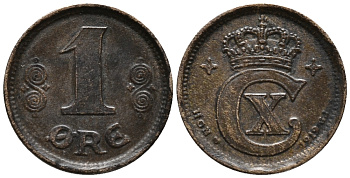 ДАНИЯ 1 ЭРЕ 1919 NCN; GJ, КРИСТИАН X (1912-1947) KM 812.2 бронза 66-154