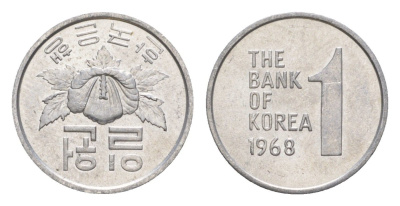 Южная Корея 1 вона 1968 KM 4a алюминий UNC 35-122