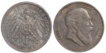 Баден 5 марок 1903 G, Фридрих I (1856-1907) Weege 31, J. 33, KM 274 серебро 00-1067-6-63