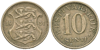 Эстония 10 центов 1931 Республика (1918-1941) KM 12 никель бронза 4615-1127