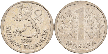 ФИНЛЯНДИЯ 1 МАРКА 1989 M KM 49а медно-никель 4556-824