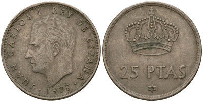 Испания 25 песет 1975 (80) Хуан Карлос I (1975-2014) KM 808 медно-никель 181-1113