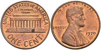 США 1 цент 1970 Линкольн KM 201 медь цинк 4115-858