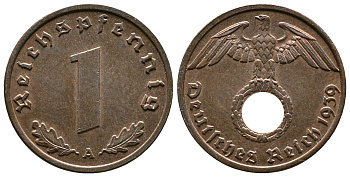 Германия 1 рейхспфенниг 1939 A KM 89, J. 361 бронза    220-334