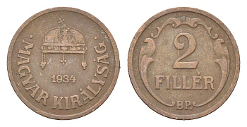 Венгрия 2 филлера 1934 BP KM 506 бронза 4665-436