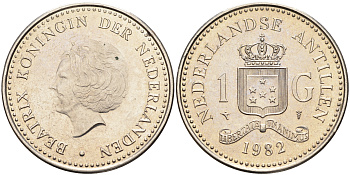 Нидерландские Антилы 1 гульден 1982 Беатрикс (1980-2013) KM 24 никель 4140-1134