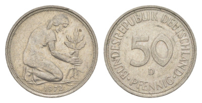 ФРГ 50 пфеннигов 1972 D KM 109, J. 384 медно-никель 4613-1127