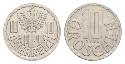 Австрия 10 грошей 1986 KM 2878 алюминий 4147-454