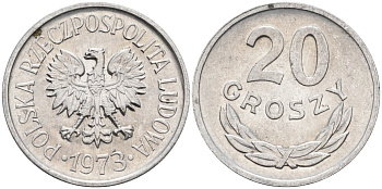 Польша 20 грошей 1973 MW KM А47, Parchimowicz 208m алюминий aUNC 4580-656