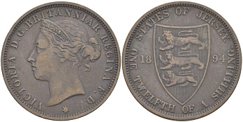 Джерси 1/12 шиллинга 1894 Виктория (1837-1901) KM 8 бронза 4517-1026