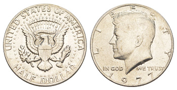 США 1/2 доллара (50 центов) 1977 Джон Кеннеди KM A202b медь плакированная медно-никелем aUNC 4536-1015