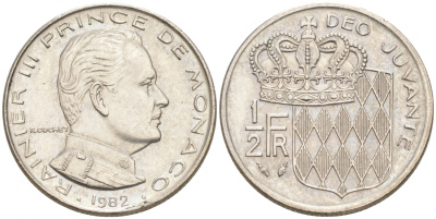Монако 1/2 франка 1982 Ренье III (1949-2005) KM 145 никель 73-1537