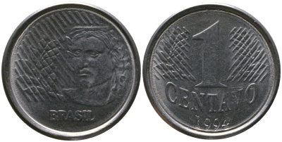 Бразилия 1 сентаво 1994 KM 631, Schon 140, Bentes?772 нержавеющая сталь 4567-1111