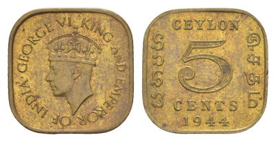 Цейлон 5 центов 1944 KM 113.2 никель латунь UNC 1516-132