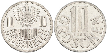 Австрия 10 грошей 1988 KM 2878 алюминий 4575-424