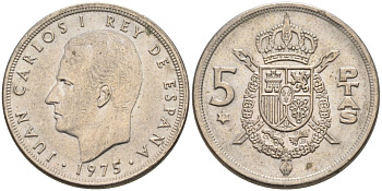 Испания 5 песет 1975 (77) Хуан Карлос I KM 809 медно-никель 4573-941