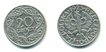 ПОЛЬША 20 ГРОШЕЙ 1923 KM 12 никель 4383-164