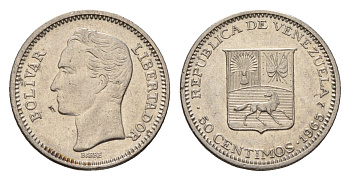 Венесуэла 50 сентимо 1965 Симон Боливар Y 41 никель 4643-863