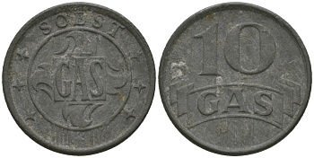 ГЕРМАНИЯ ЖЕТОН НА 10 ЛИТРОВ ГАЗА ND GAS, SOEST, ДИАМЕТР 16 ММ. цинк 99-527