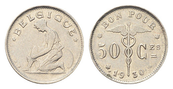 Бельгия 50 сантимов 1930 Belgique, Альберт I (1909-1934) KM 87 никель 4705-446