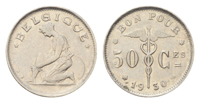 Бельгия 50 сантимов 1930 Belgique, Альберт I (1909-1934) KM 87 никель 4705-446