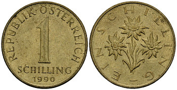 Австрия 1 шиллинг 1990 KM 2886 алюминиевая бронза 4167-1155