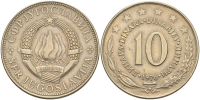 Югославия 10 динаров 1976 KM 62 медь никель цинк 4583-722