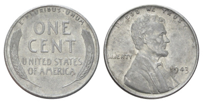 США 1 цент 1943 KM 132a сталь плакированная цинком 4668-938