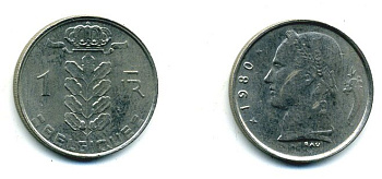 БЕЛЬГИЯ 1 ФРАНК 1980 BELGIQUE KM 142.1 медно-никель 25-1425