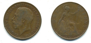 Великобритания 1 пенни 1921 Георг V (1910-1936) КМ 810, Spink 4051 бронза 4110-231