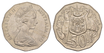 Австралия 50 центов 1973 Елизавета II (1952-2022), герб Австралии, кенгуру KM 68 медно-никель 4653-1116