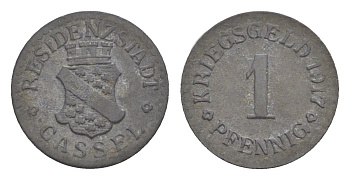 Кассель 1 пфенниг 1917 Funck 78.1, Men05 4302.1, Men18 5464.1 цинк 4580-233