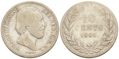 НИДЕРЛАНДЫ 10 ЦЕНТОВ 1884 ВИЛЬГЕЛЬМ III KM 80 серебро 44-1022