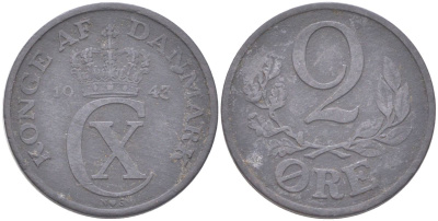 Дания 2 эре 1943 Фредерик IX (1947-1972) KM 833a цинк 4621-752