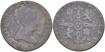 ИСПАНИЯ 8 МАРАВЕДИ 1842 ИЗАБЕЛЛА II KM 531.3 медь 3855-532