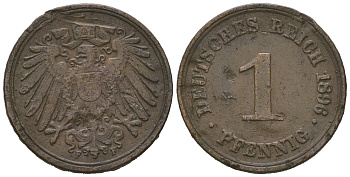 Германия 1 пфенниг 1896 F KM 10, J.10 медь 4623-434