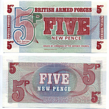Англия 5 пенсов 1972 для армии, шестой выпуск Pick М44 бумага UNC (пресс) 7204-39-1-2