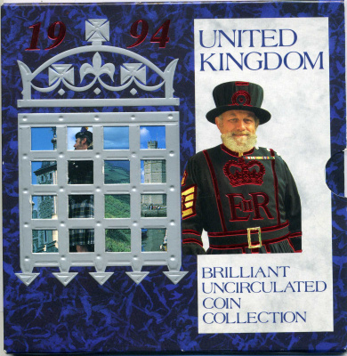 Великобритания официальный набор монетного двора из 8 монет (1, 2, 5, 10, 20 и 50 пенсов; 1 и 2 фунта) 1994 в оригинальном картонном буклете KM MS118 (935, 936, 937b, 938b, 939, 966, 967 и 968) бронза, никель латунь и медно-никель BU 3-6-3-8