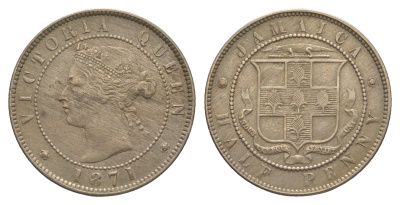 Ямайка 1/2 пенни 1871 Виктория (1837-1901) KM 16 медно-никель 1529-1045