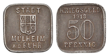 Мюльхайм-на-Руре 50 пфеннигов 1918 Funck 344.3, Men18 21515.2 железо 4584-123