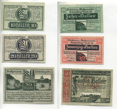 АВСТРИЯ НАБОР ИЗ 3 БАНКНОТ 1920 13 МАРТА 1920-30 СЕНТЯБРЯ 1920, НОТГЕЛЬД, 10, 20, 50 ГЕЛЛЕРОВ, SCHARDING бумага aUNC 7217-21-3