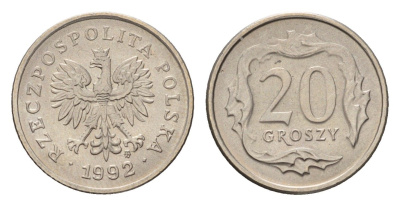 Польша 20 грошей 1992 Y 280 алюминий UNC 4615-757