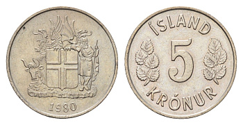 Исландия 5 крон 1980 KM 18 медно-никель UNC 4687-916