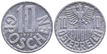 АВСТРИЯ 10 ГРОШЕЙ 1973 KM 2878 алюминий 26-1167