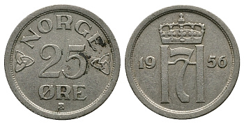 НОРВЕГИЯ 25 ЭРЕ 1956 KM 401 медно-никель 89-1522