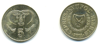 КИПР 5 ЦЕНТОВ 2001 KM 55.3 никель латунь 3999-227